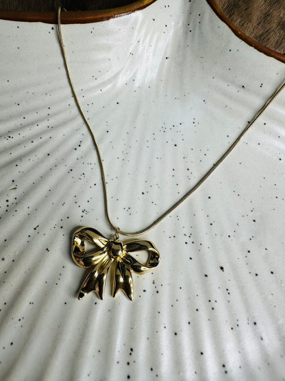 HeyBae Gold Bow Pendant Necklace | Elegant Ethnic & Western Jewelry