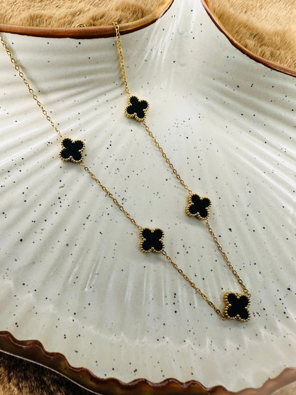 HeyBae Black Clover Pendant Necklace – Van Cleef & Arpels Jewelry Chain for Women