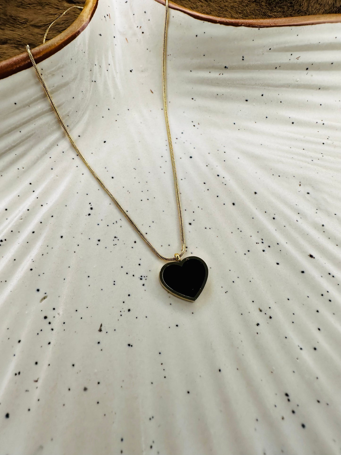 HeyBae Reversible Anti Tarnish Stainless Steel Heart Pendant Necklace for Women & Girls - Gold, Black & White