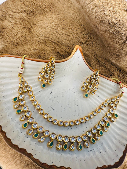 Cluster kundan earrings emerald base