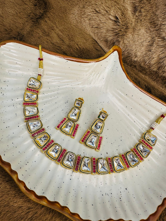 Geometric Ruby Kundan Choker Set Hey Bae