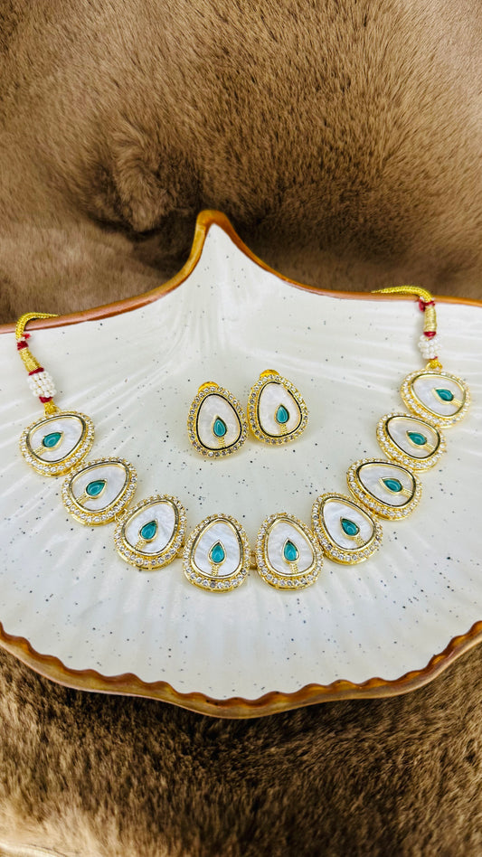 Hey Bae Maroon Kundan Pearl Necklace Set with Earrings