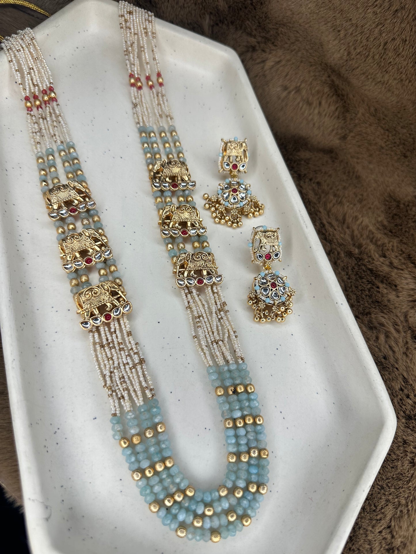 Multi-strand blue temple necklace full set
