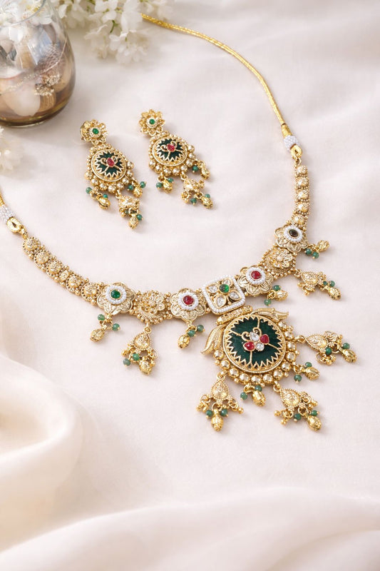 Royal Antique Gold Choker Set – Green Temple Design