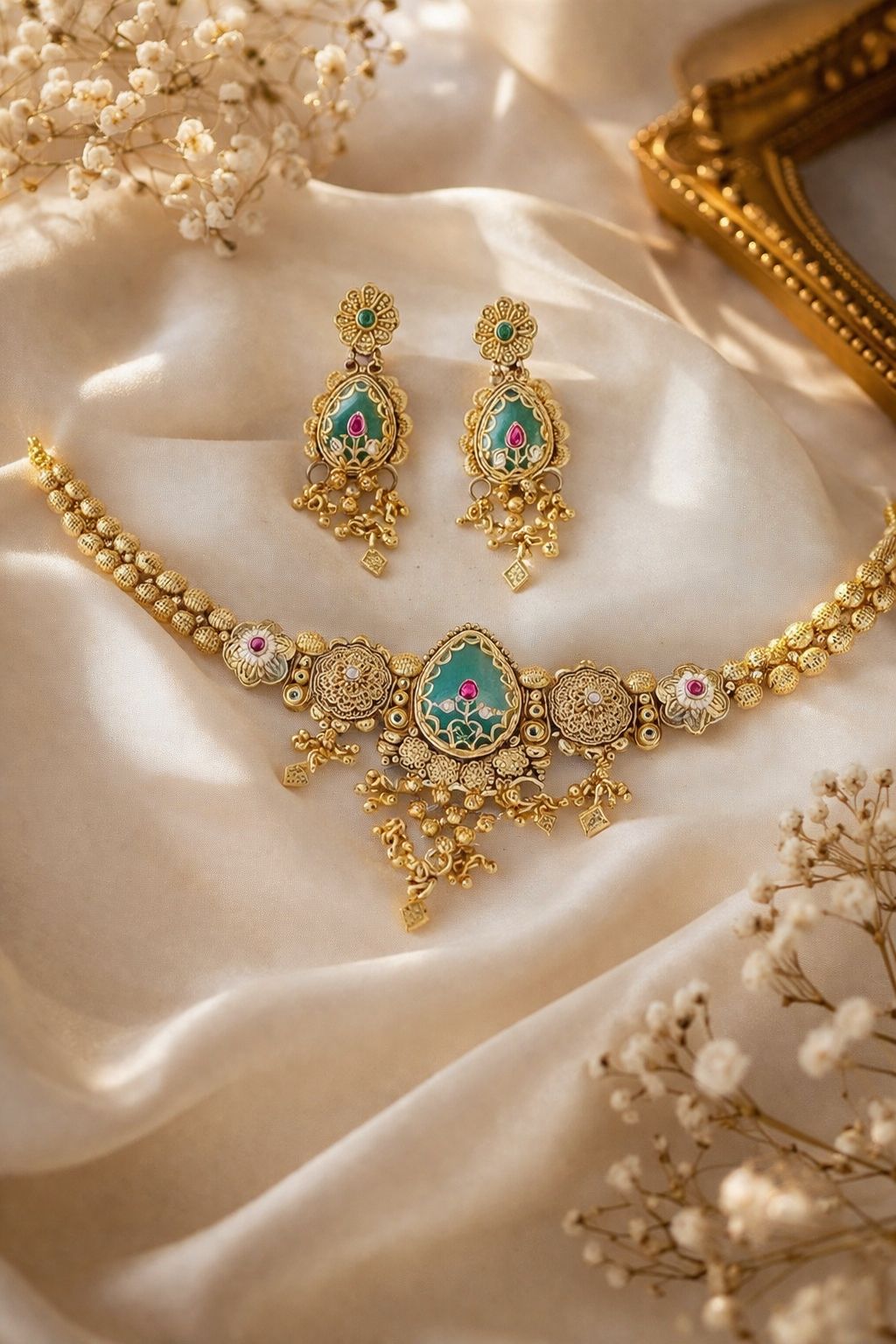 Hey Bae Heritage Mint Green Kundan Pearl Choker Set with Earrings – Handcrafted Ethnic Gold Plated Multicolor Jewelry