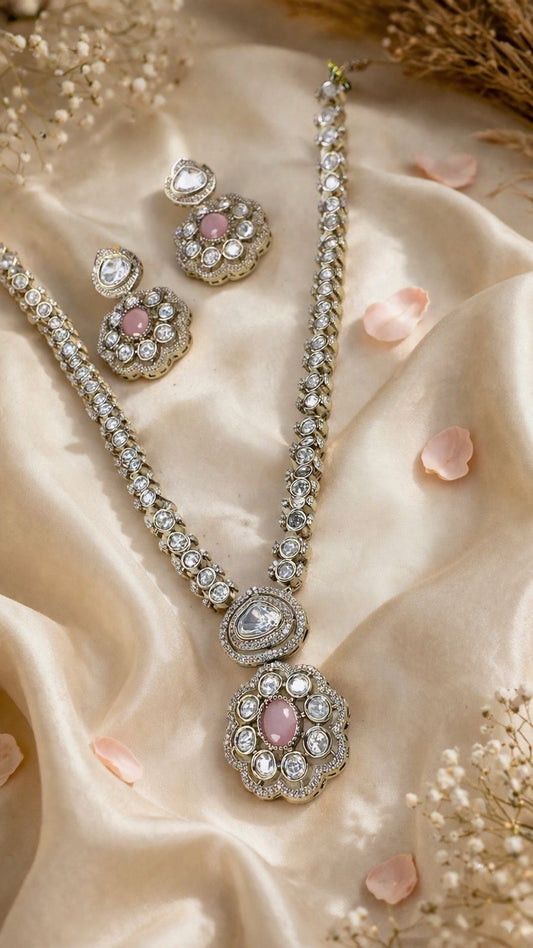 Hey Bae Blush Moissanite Floral Necklace Set