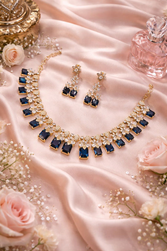 Sapphire Bloom Statement Necklace Set