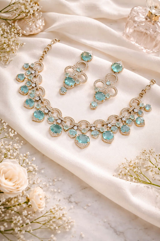 Hey Bae Aqua Crystal Statement Necklace Set