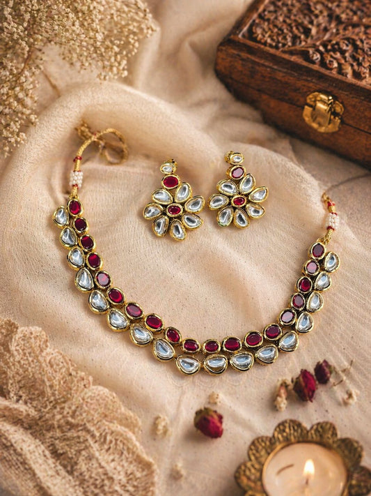 Hey Bae  Kundan Polki Necklace Set – Gold Plated Bridal & Festive Jewelry