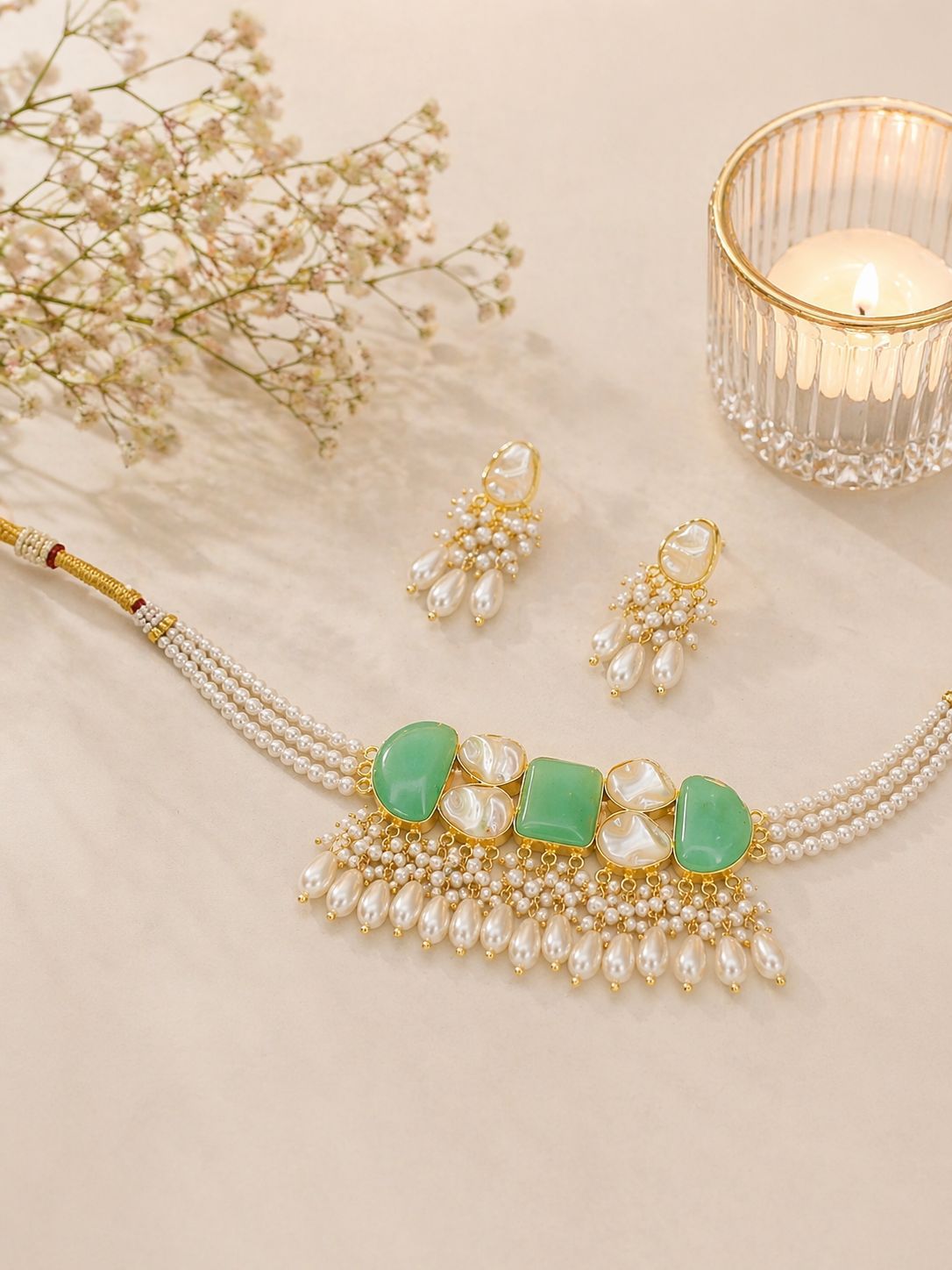 Hey Bae Mint Pearl Elegance Choker Set