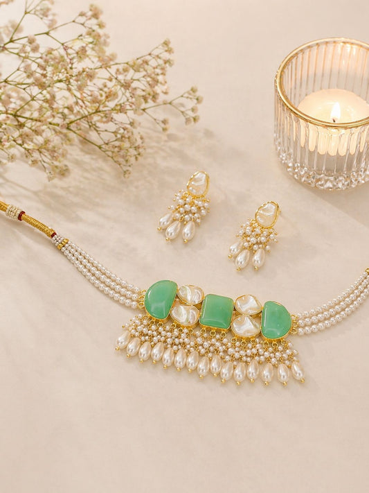 Hey Bae Mint Pearl Elegance Choker Set