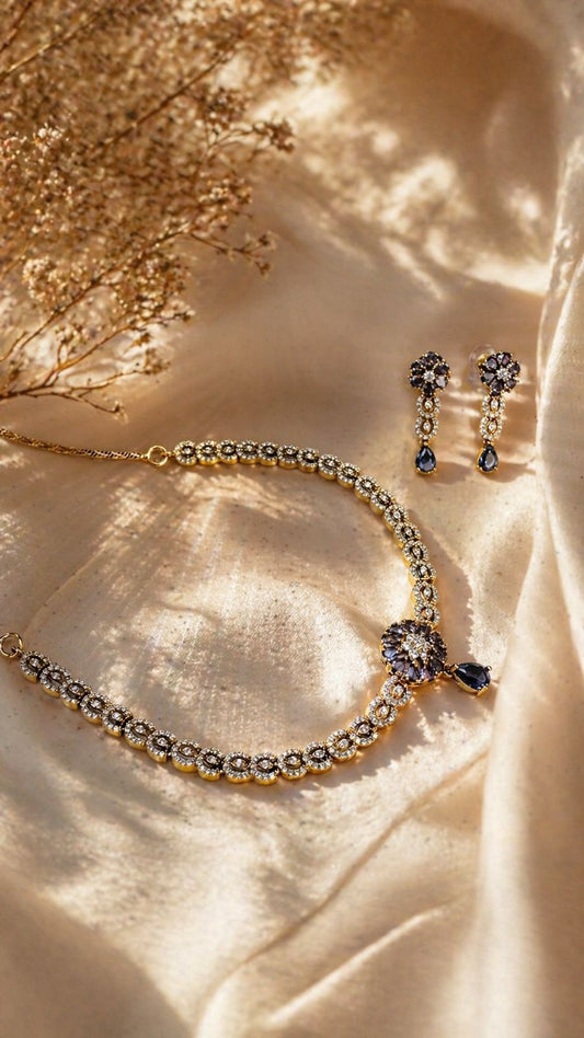 Midnight Blossom Crystal Necklace Set