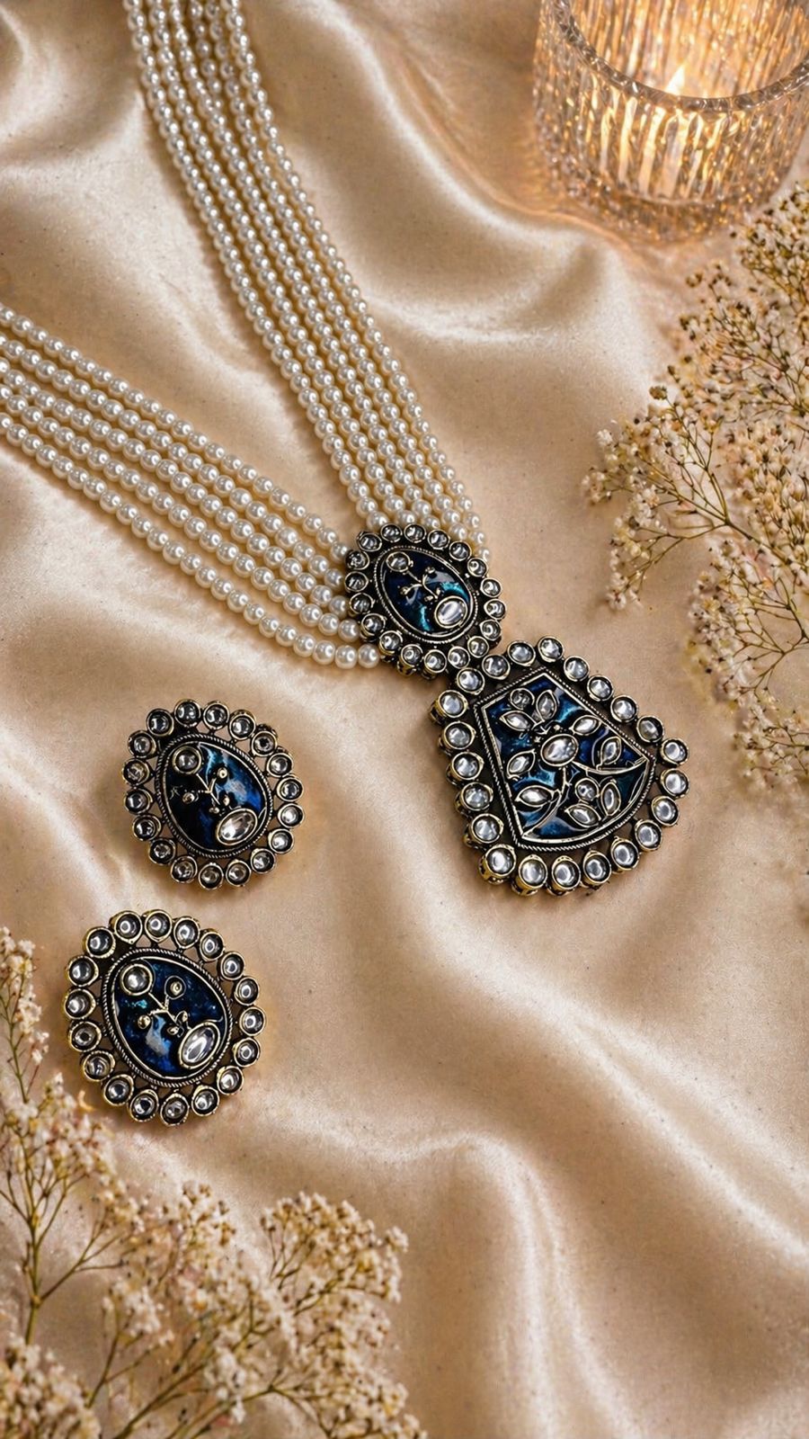 Hey Bae Neelam Meenakari Pearl Necklace Set