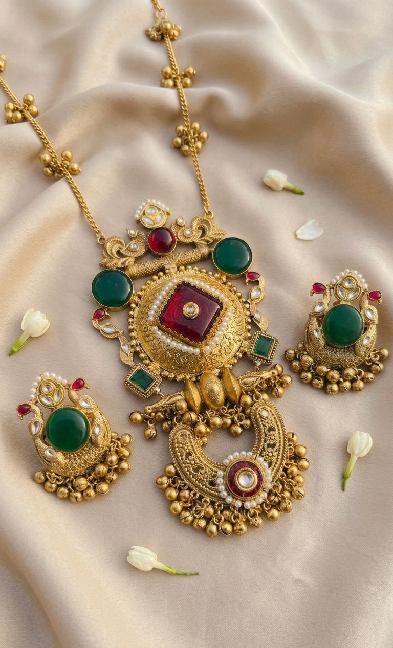 Hey Bae Rajwada Emerald Heirloom Necklace Set