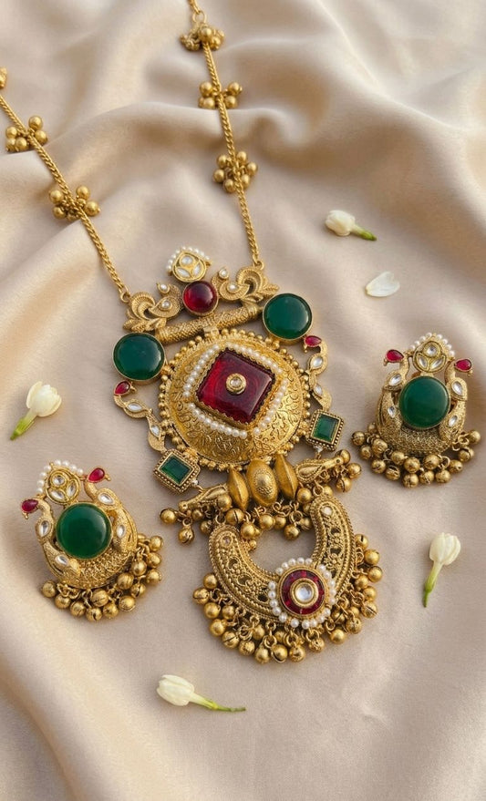Hey Bae Rajwada Emerald Heirloom Necklace Set