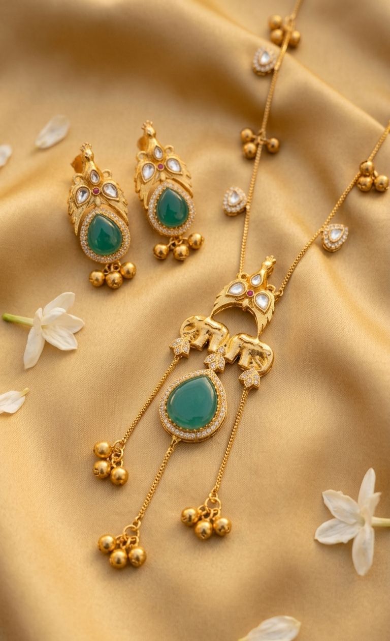 Hey Bae Gaja Emerald Pendant Necklace Set