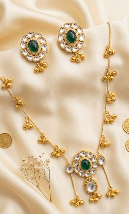 Hey Bae Emerald Kundan Long Necklace Set