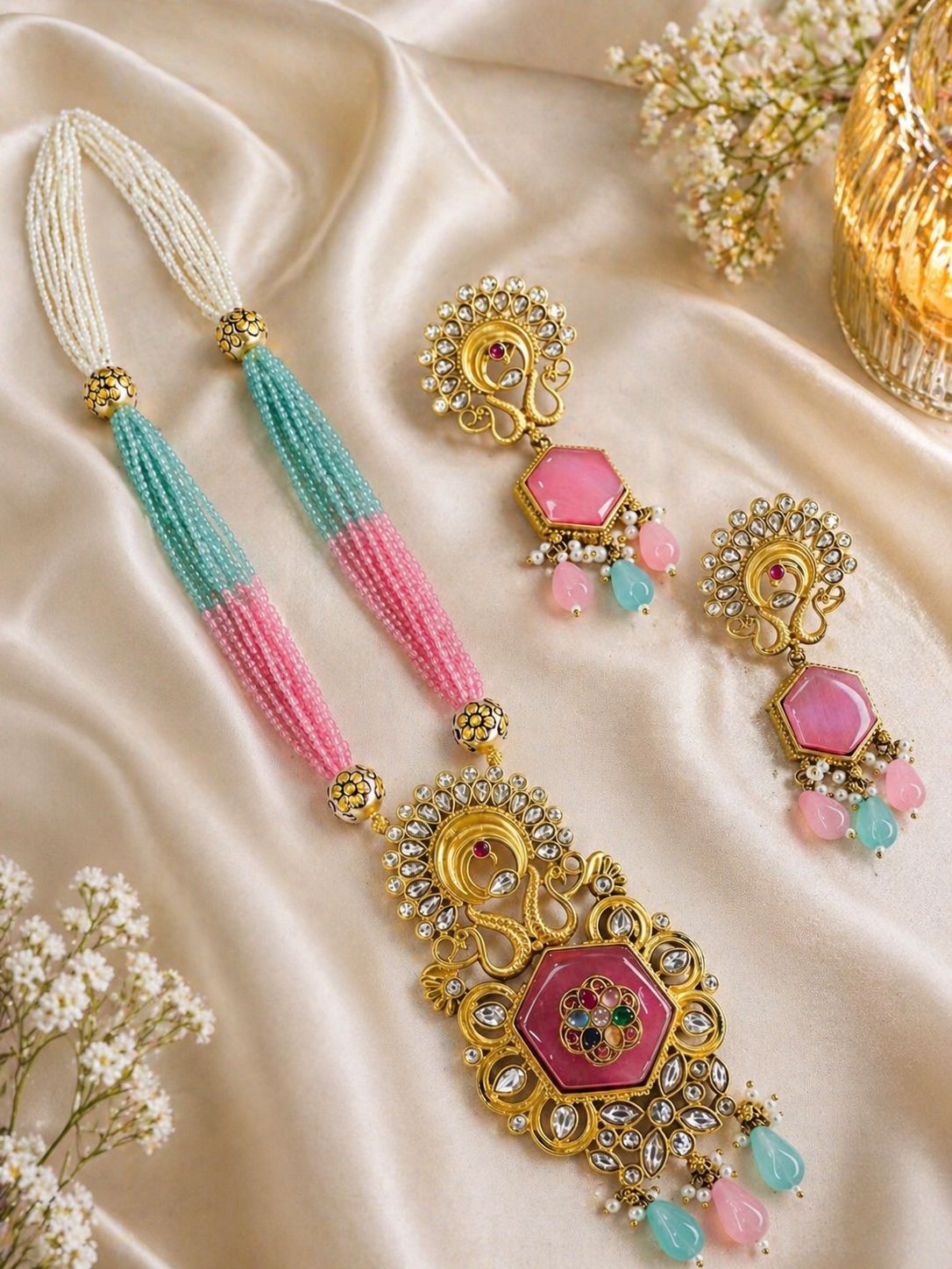 Hey Bae Pastel Mayur Pearl Necklace Set,