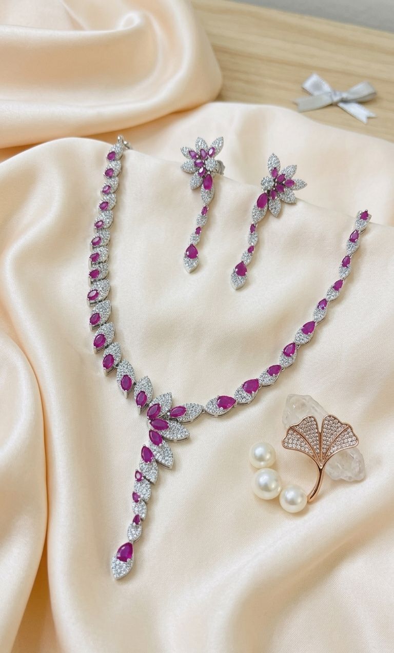 Fuchsia Bloom Lariat Set