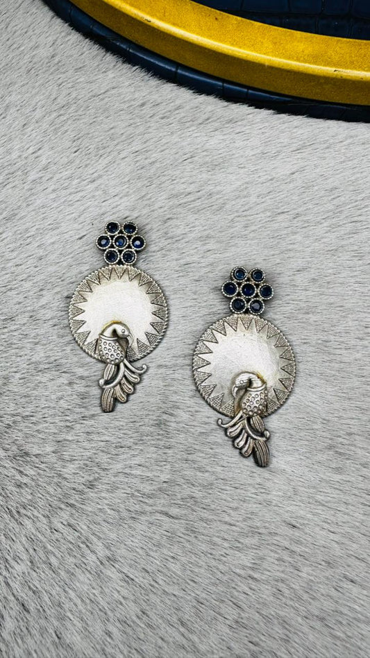 Peacock Aura Oxidised Earrings 🦚✨