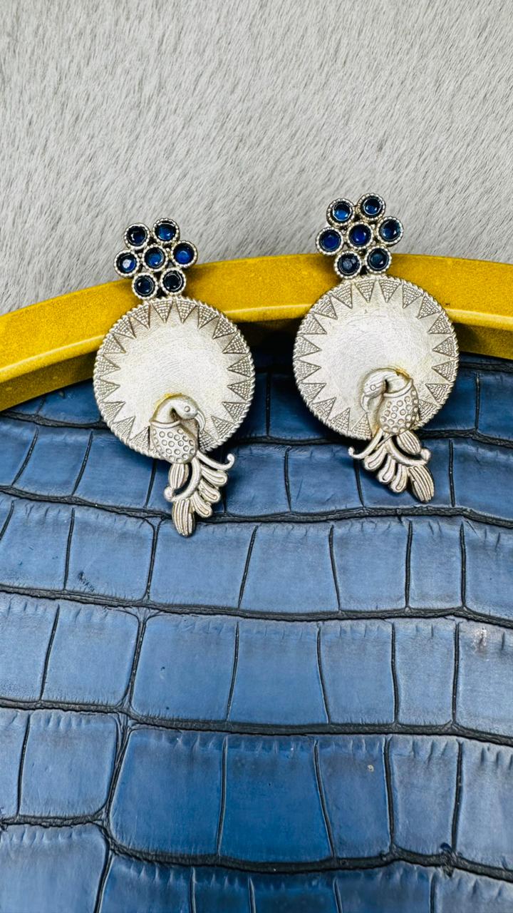 Peacock Aura Oxidised Earrings 🦚✨