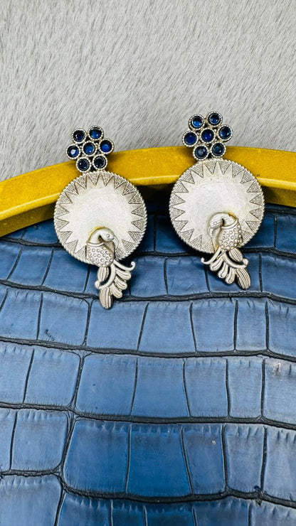 Peacock Aura Oxidised Earrings 🦚✨