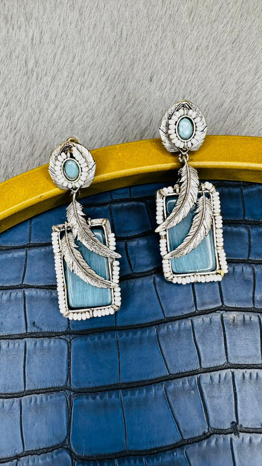 Boho Azure Leaf Oxidised Earrings