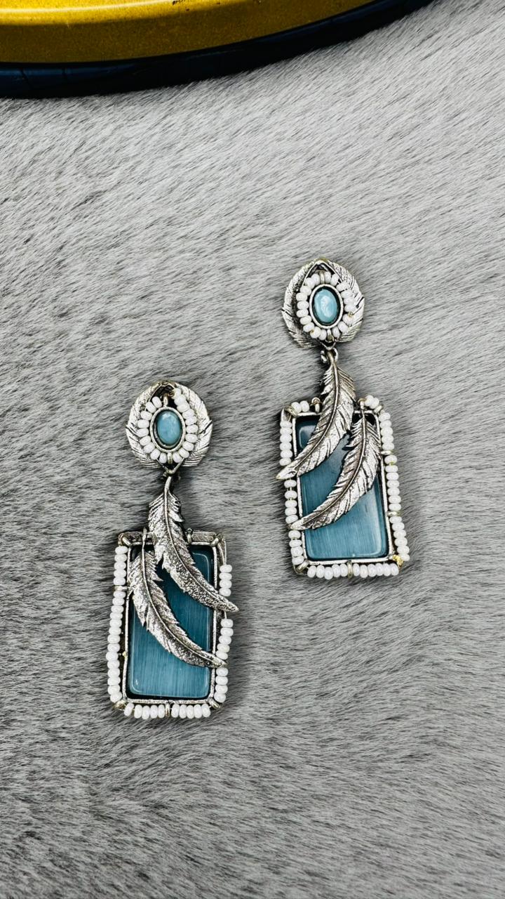 Boho Azure Leaf Oxidised Earrings