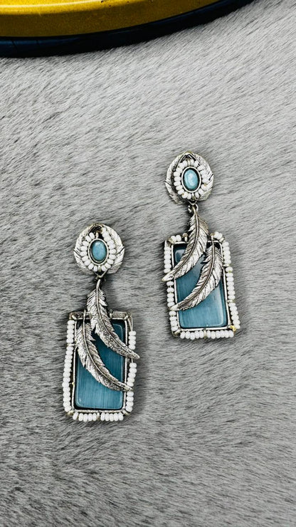Boho Azure Leaf Oxidised Earrings