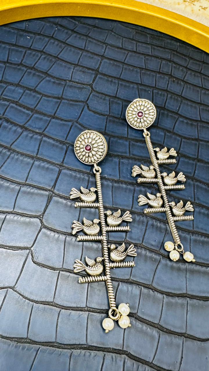 Pakshi Vriksh Jhumka Oxidised Earrings
