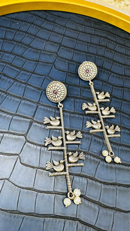 Pakshi Vriksh Jhumka Oxidised Earrings