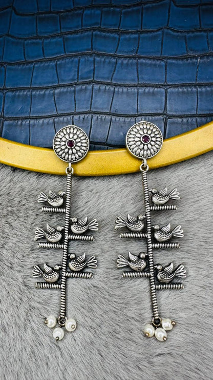 Pakshi Vriksh Jhumka Oxidised Earrings