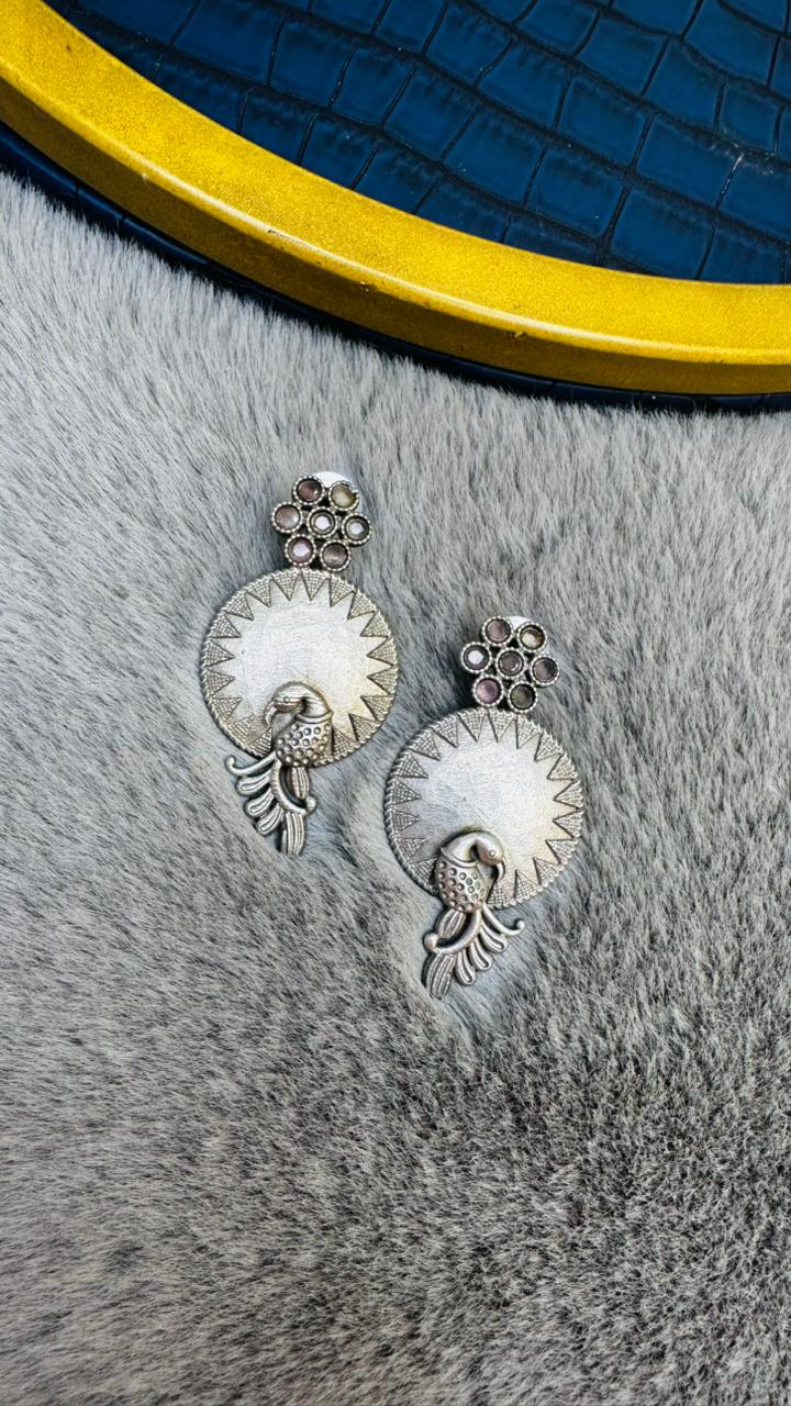 Peacock Aura Oxidised Earrings 🦚✨