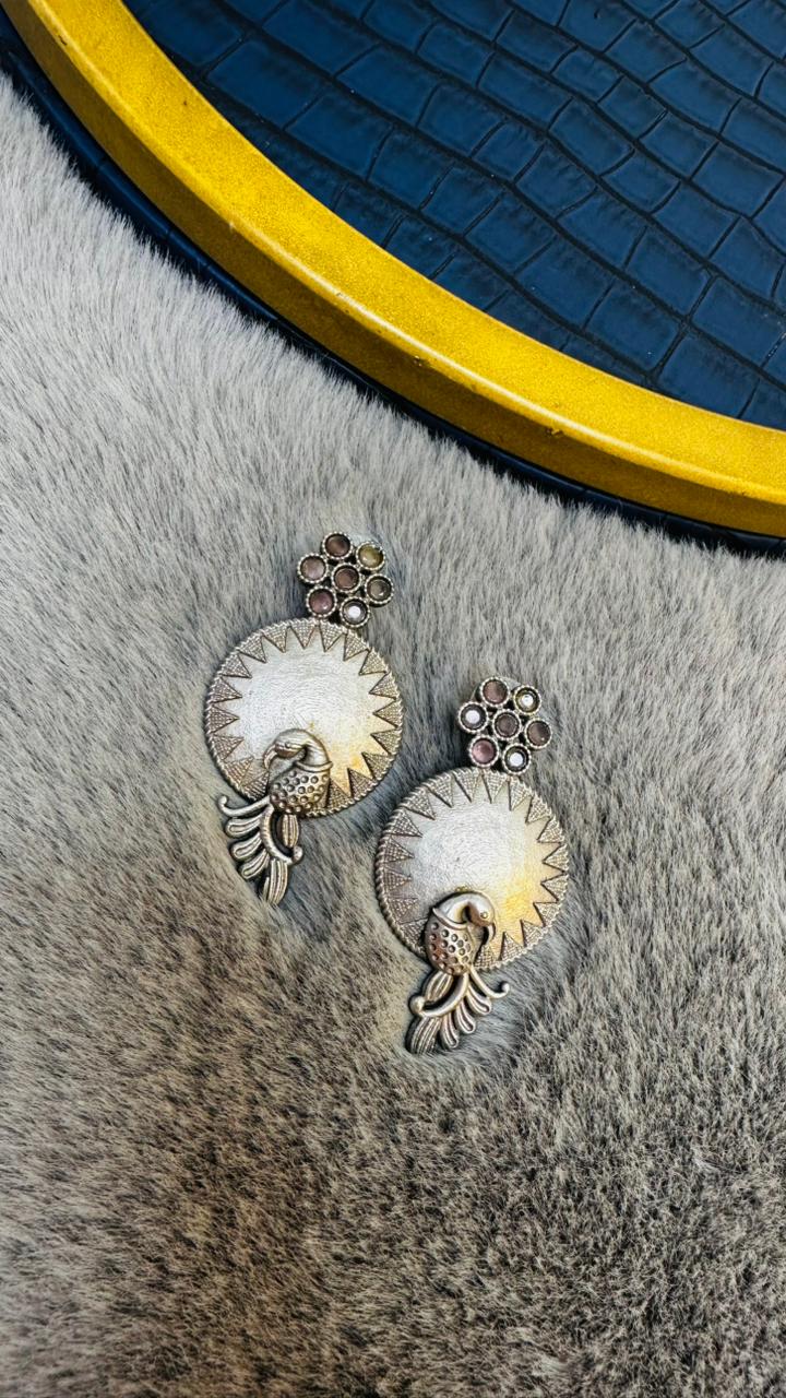 Peacock Aura Oxidised Earrings 🦚✨