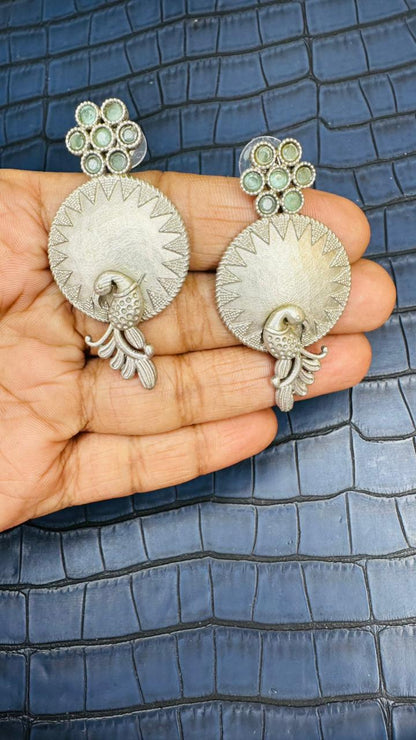 Peacock Aura Oxidised Earrings 🦚✨