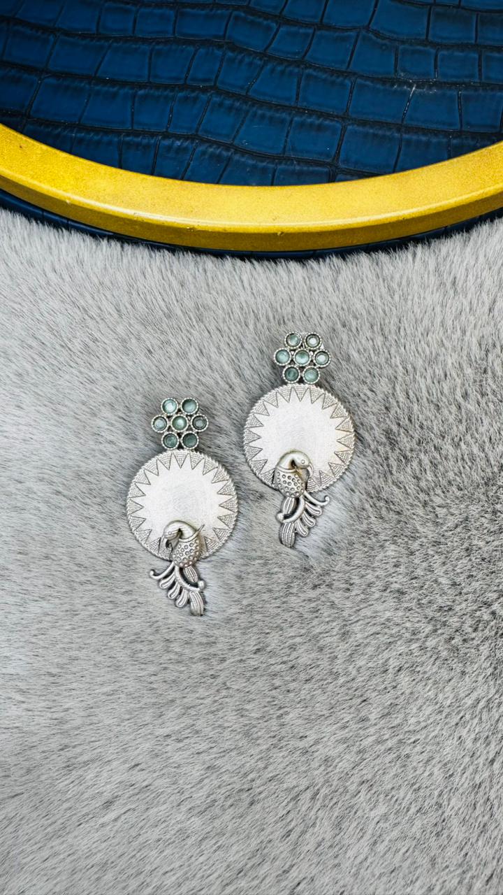 Peacock Aura Oxidised Earrings 🦚✨