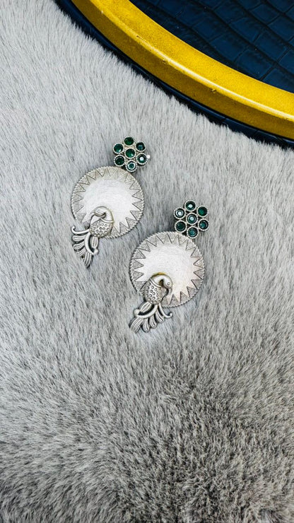 Peacock Aura Oxidised Earrings 🦚✨