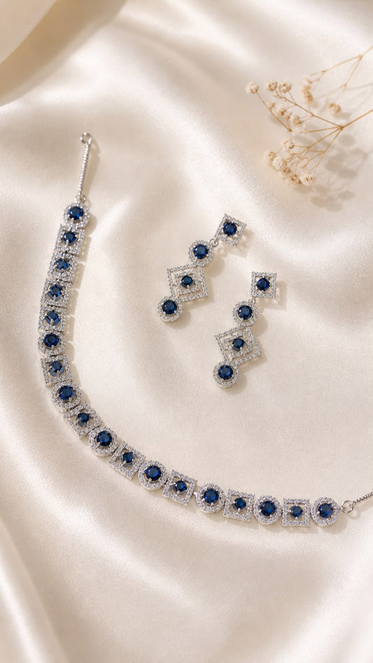 Royal Sapphire Halo Jewelry Set