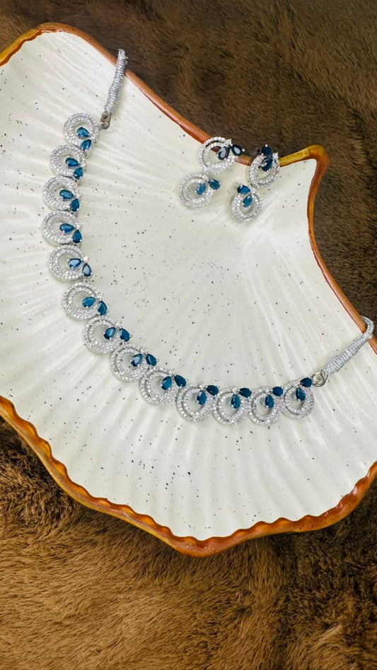 Sapphire Halo Elegance Necklace Set