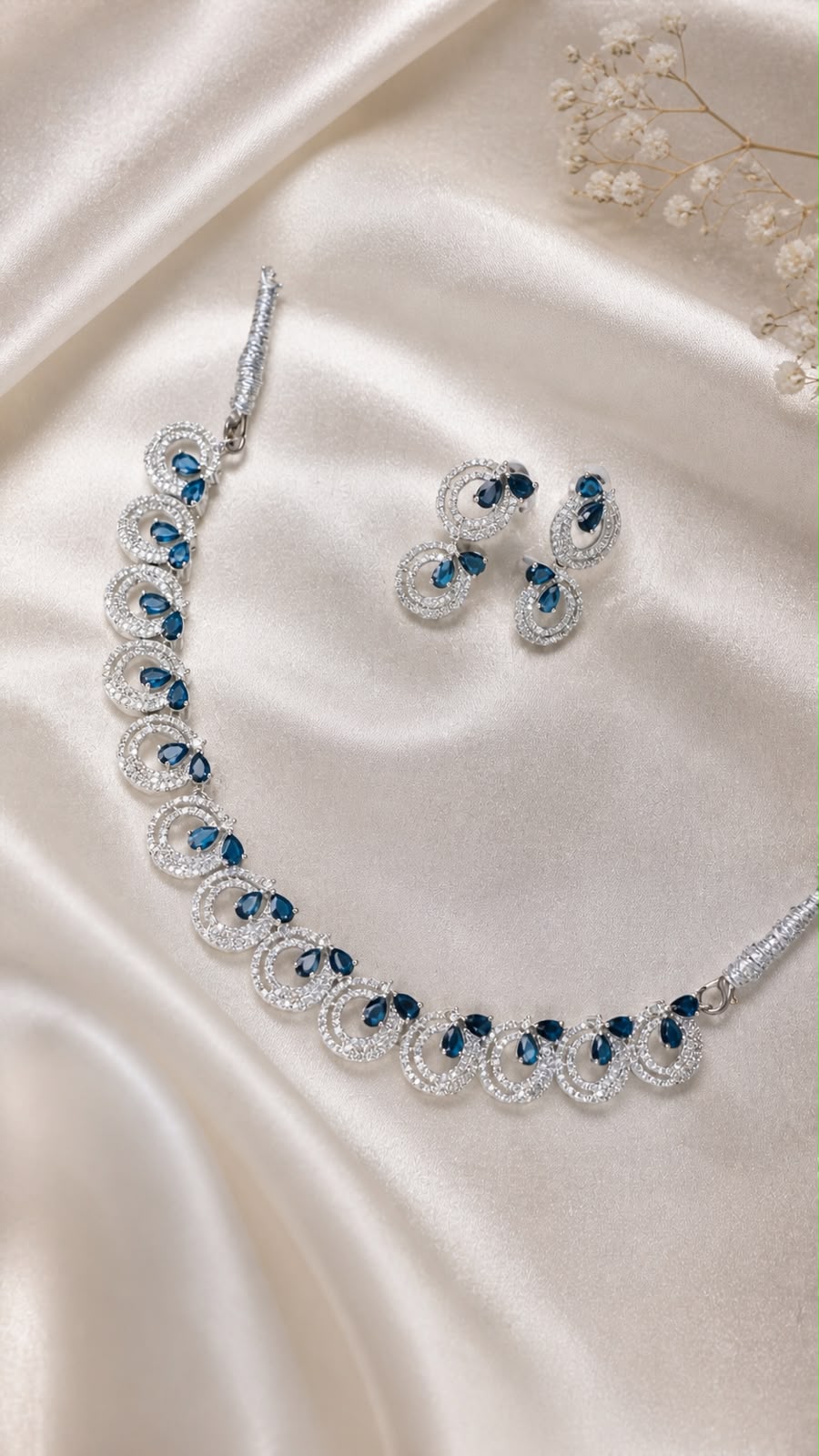 Sapphire Halo Elegance Necklace Set