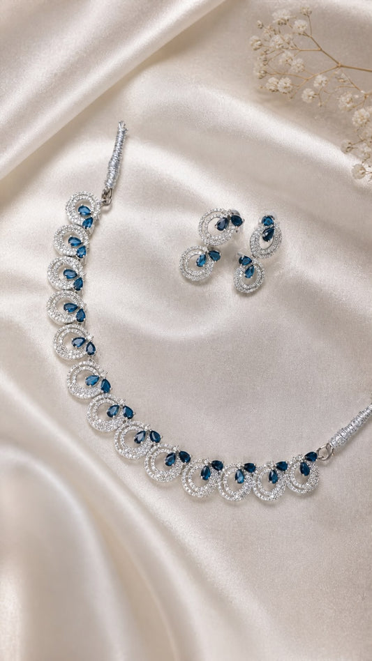 Sapphire Halo Elegance Necklace Set