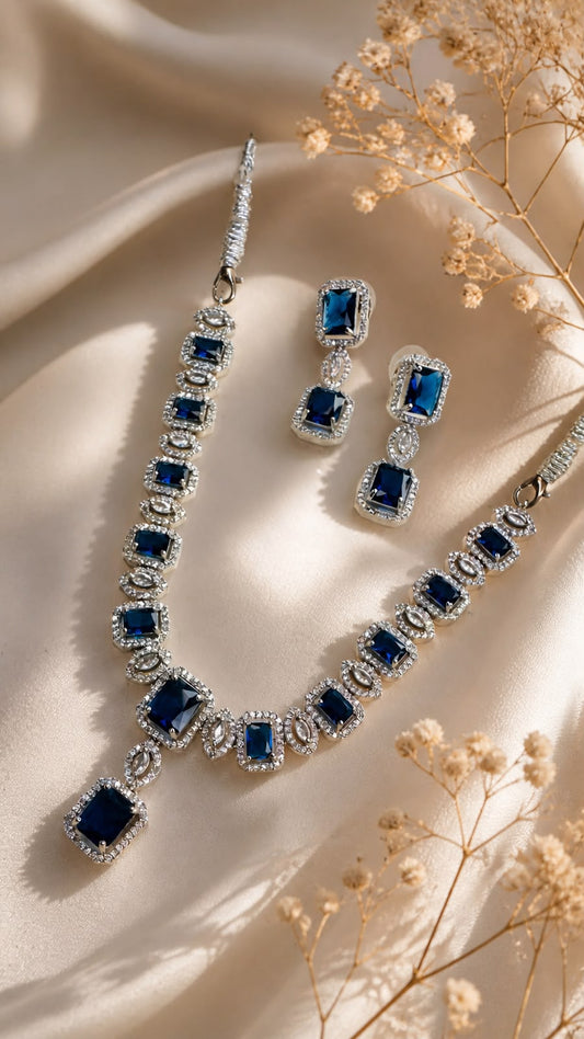 Sapphire Regal Charm Necklace Set