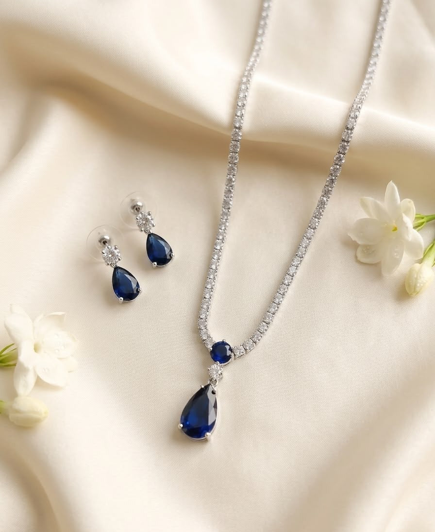 Sapphire Teardrop Radiance Necklace Set