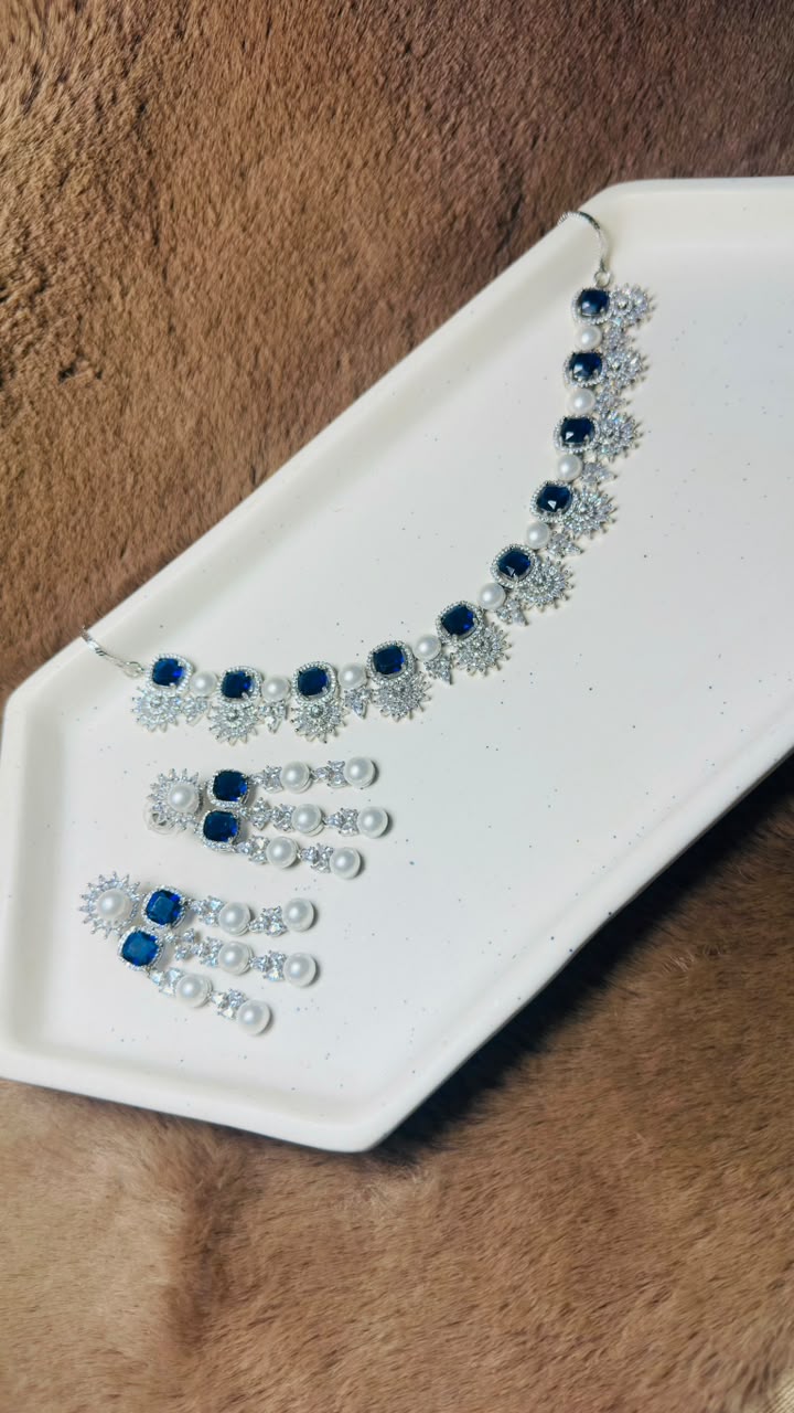 Sapphire Pearl Symphony Necklace Set