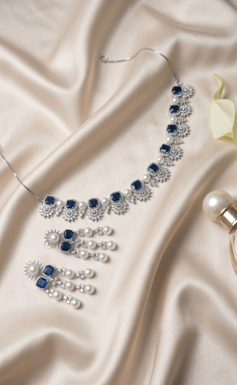 Sapphire Pearl Symphony Necklace Set