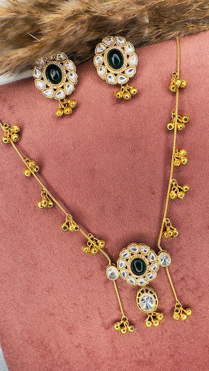 Hey Bae Emerald Kundan Long Necklace Set