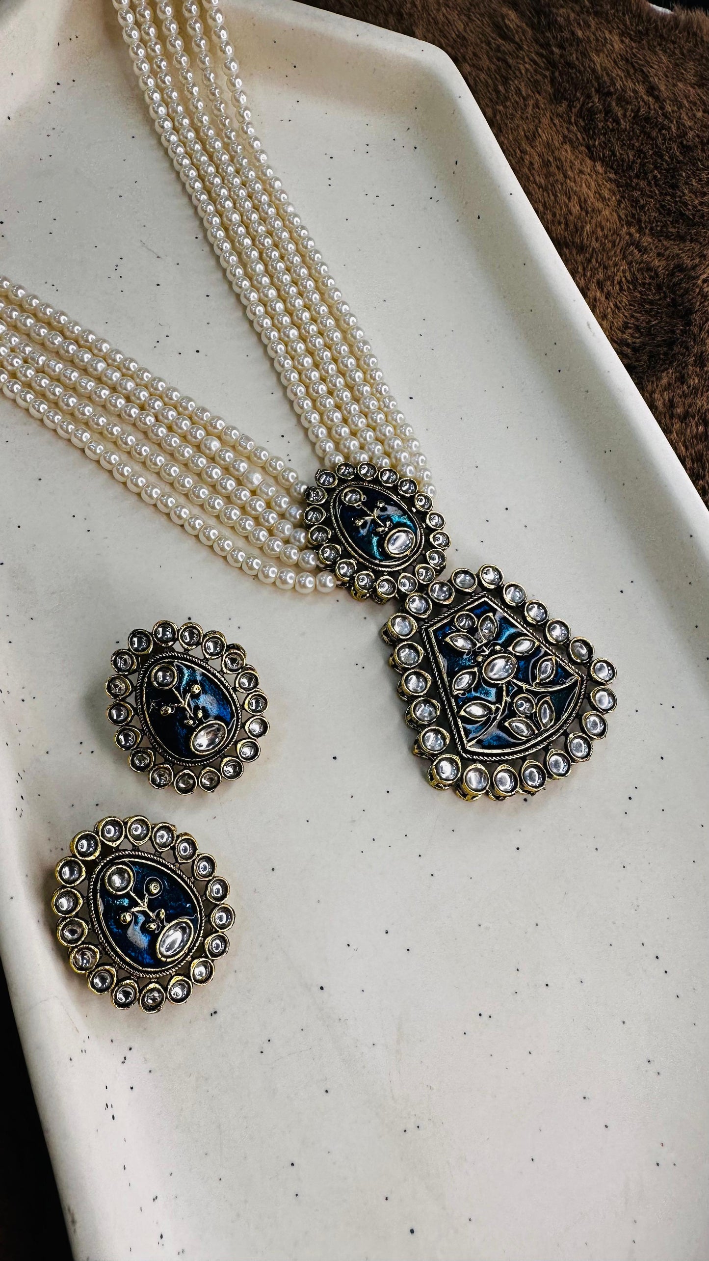 Hey Bae Neelam Meenakari Pearl Necklace Set
