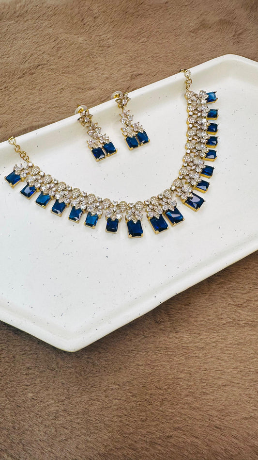 Sapphire Bloom Statement Necklace Set
