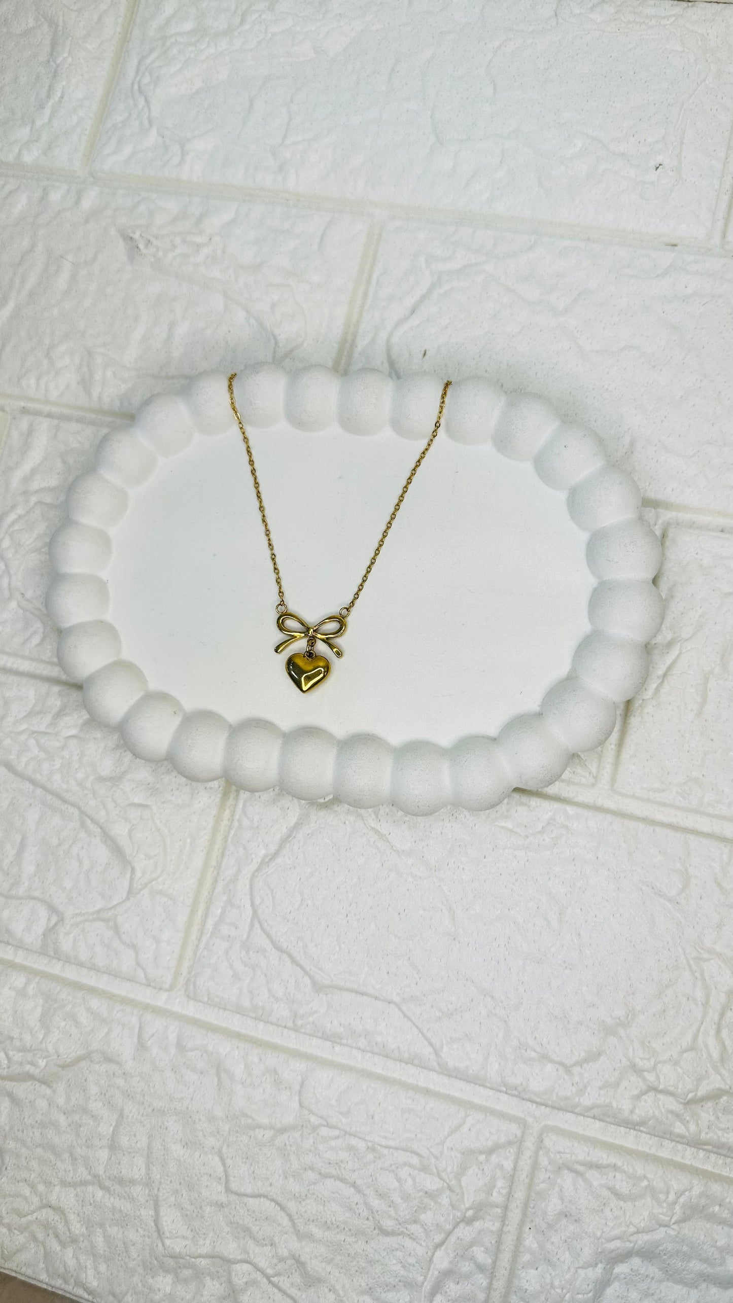 Golden Heart Bow Pendant