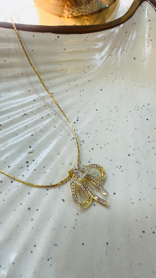 Crystal Bow Pendant Necklace